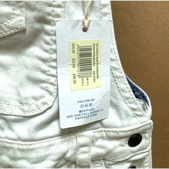 FAT FACE KIDS YOUNG CREW Kids White Shortie Dungaree Overall Jeans Sz 4/5 NWT - Picture 7 of 11